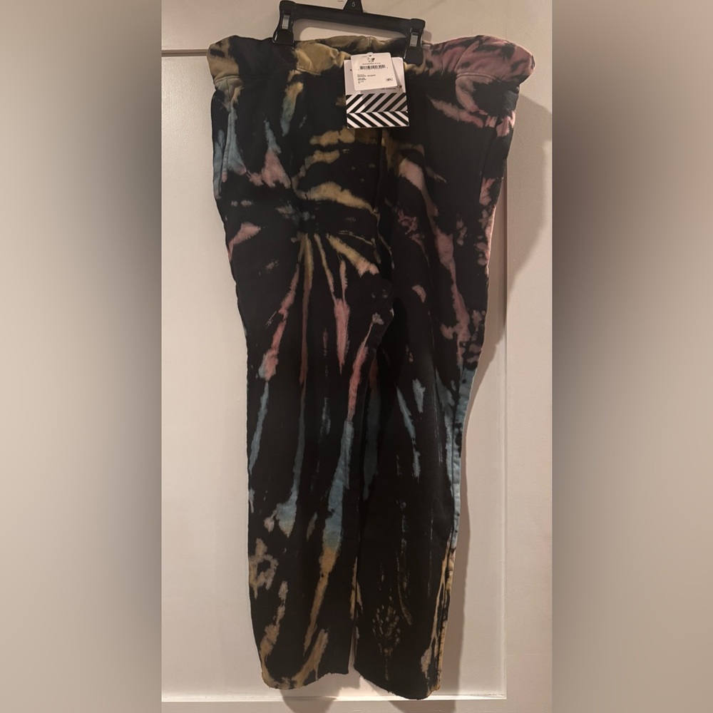 NWT: Free People/ Sandrine Rose Black Rainbow Tie-Dye Reggae Sweatpants, Small